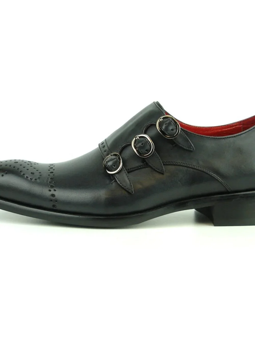 FI-8703 Black Triple Monk Strap Leather Slip on Loafer Encore by Fiesso